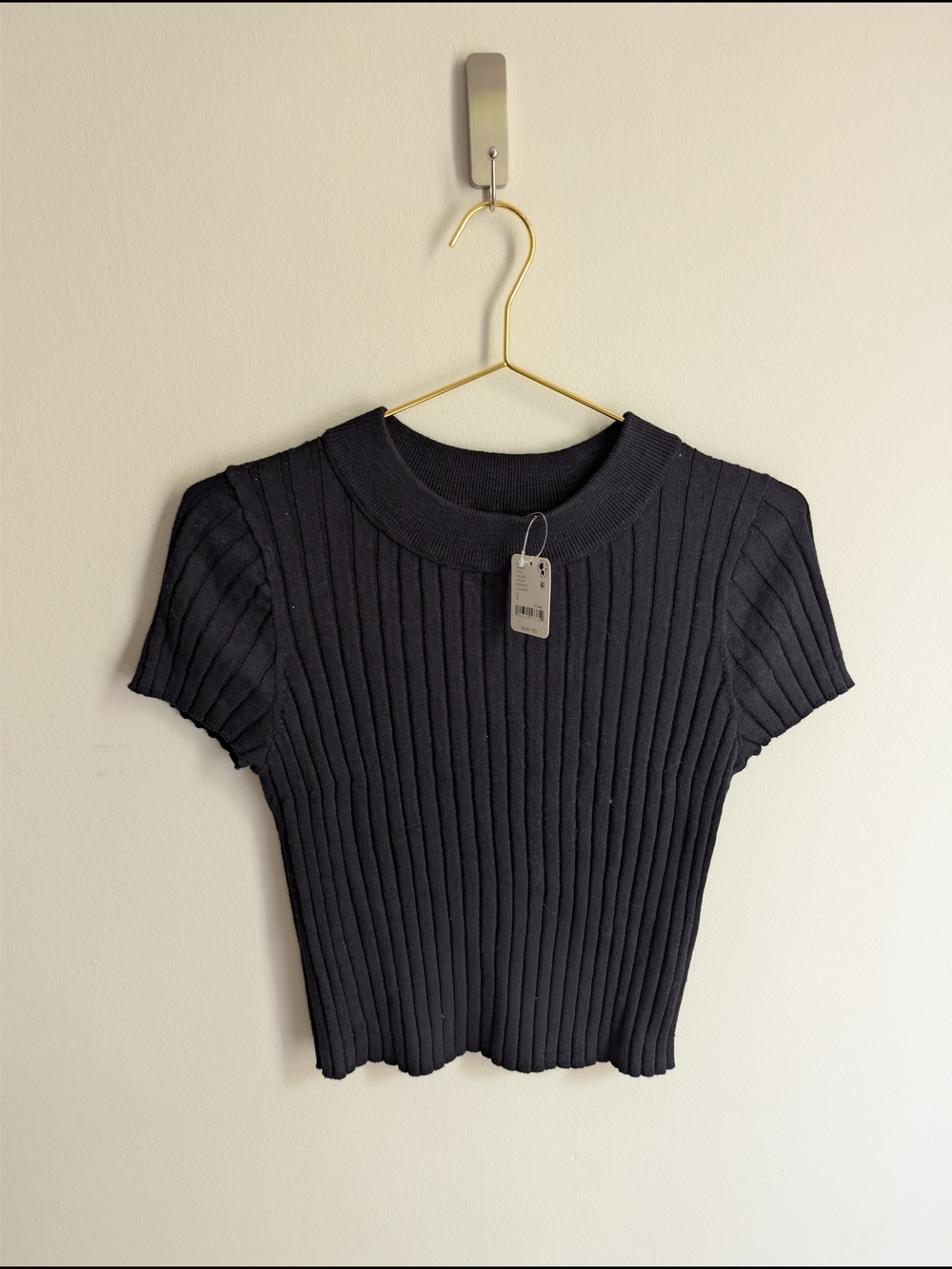 Free People Charcoal Black Ribbed Short Sleeve crop top Top